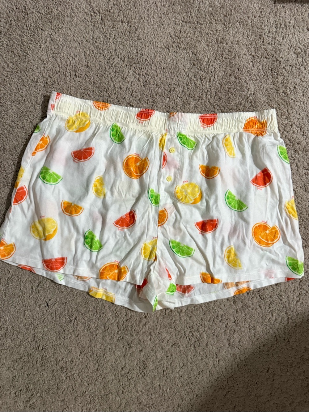 PINK Women's White Citrus Print Lounge Shorts